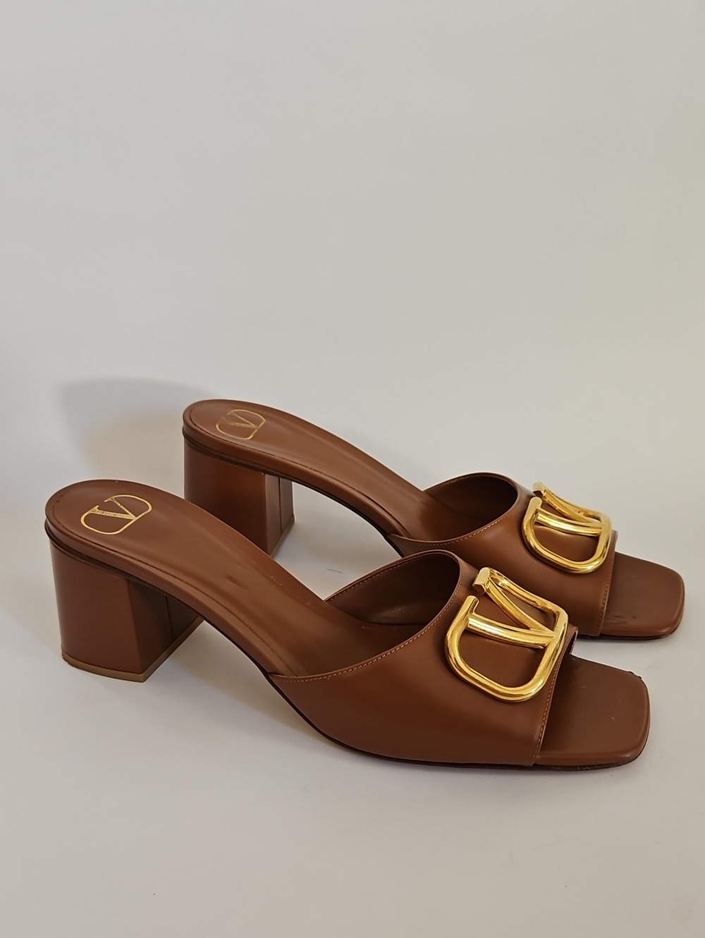 Valentino VLogo Signature Brown and Gold Mule in Selleria Size 41